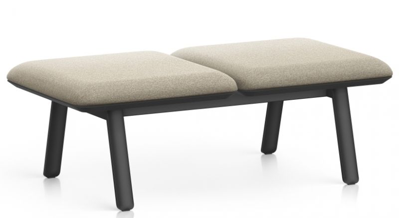 Interstuhl Hub Sitzbank mit beigem Stoffbezug und schwarzem Gestell, moderne Büromöbel für Wartebereiche.